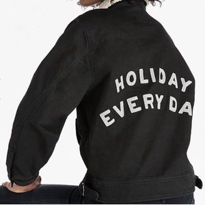 LUCKY BRAND Embroidered Sherpa Military Jacket S